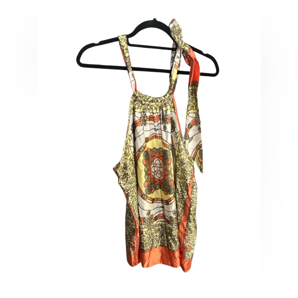 Metaphor Medallion-Print Halter Tank in Orange and Cream